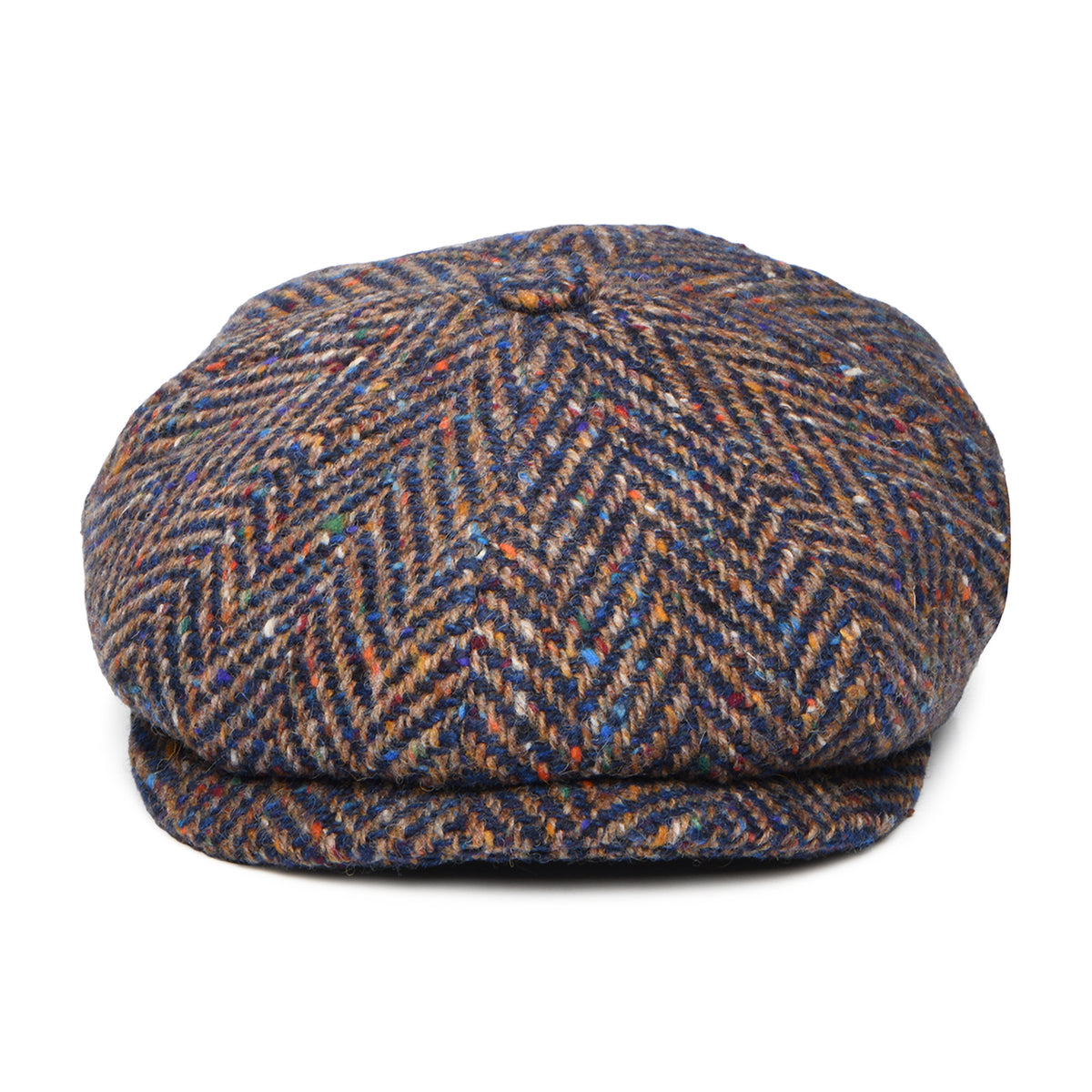 Casquette Gavroche en Tweed du Donegal à Chevrons Calotte Profonde bleu-taupe CITY SPORT