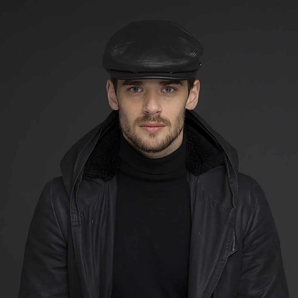 Casquette Plate en Cuir Stockton noir BAILEY