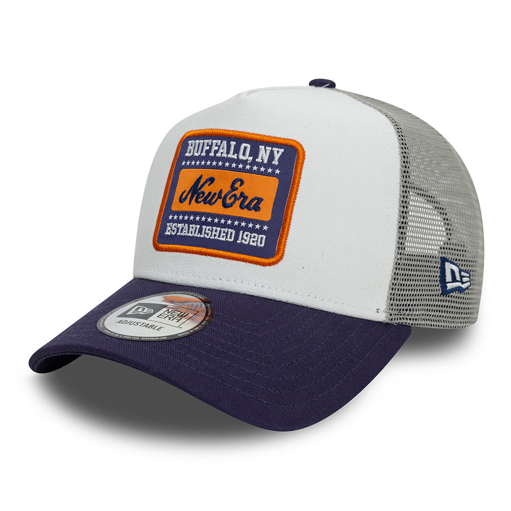 Casquette Trucker NE Patch Canvas A-Frame blanc-encre NEW ERA