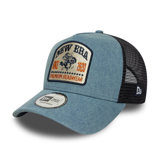 Casquette Trucker NE Denim Patch A-Frame bleu-bleu marine NEW ERA