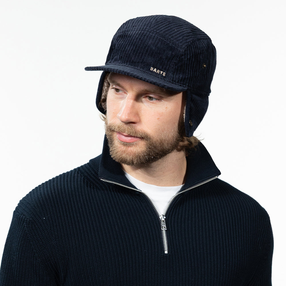 Casquette 5 Panel en Velours Côtelé Avec Protège-Oreilles Rayner bleu marine foncé BARTS