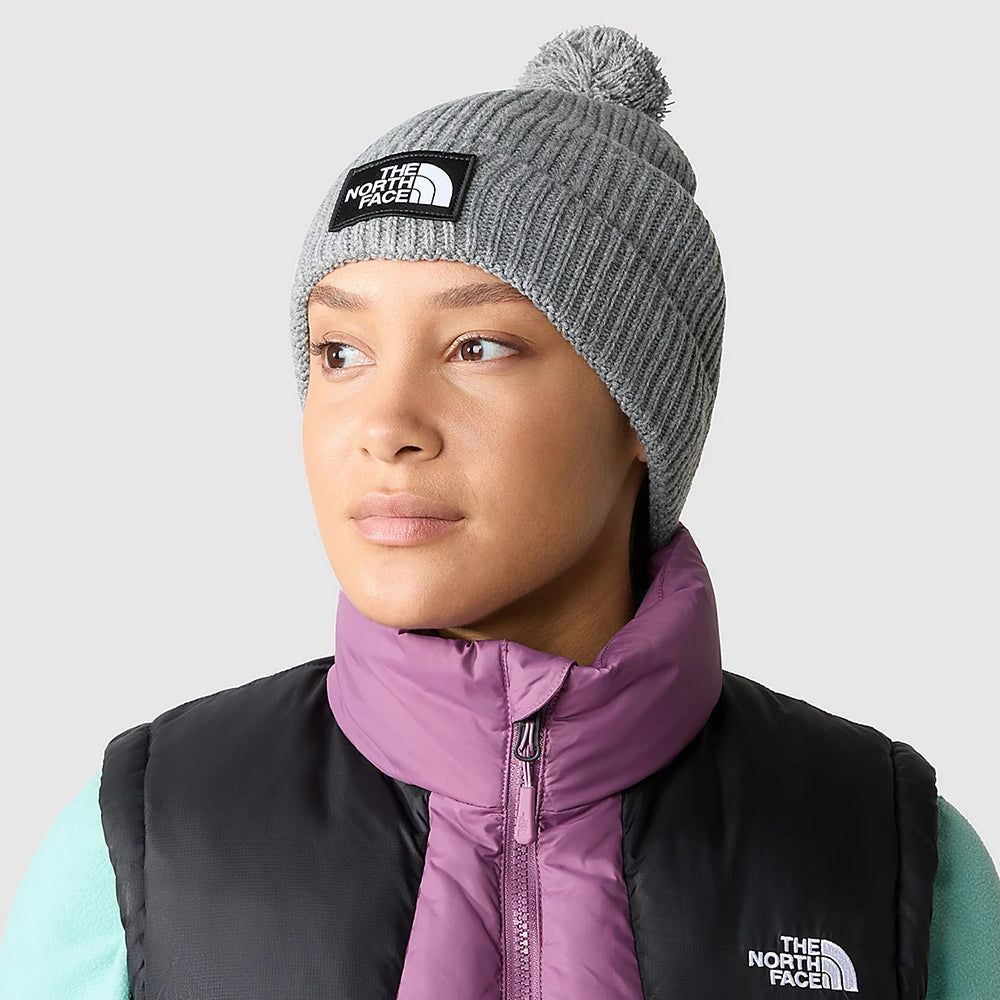 Bonnet à Pompon Recyclé TNF Logo Box Pom gris chiné THE NORTH FACE