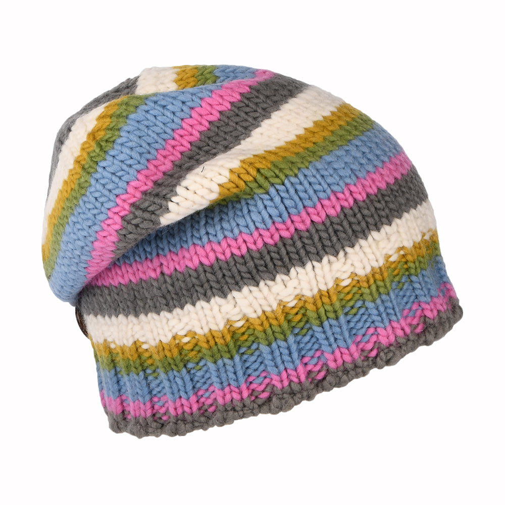 Bonnet Boutonné à Rayures bleu clair-rose-crème KUSAN
