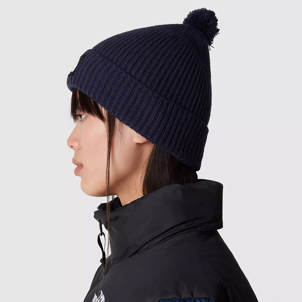 Bonnet à Pompon Recyclé TNF Logo Box Pom bleu marine THE NORTH FACE