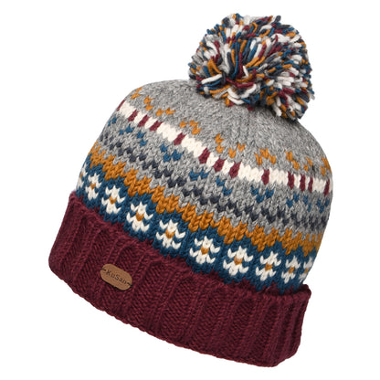 Bonnet à Pompon Fair Isle Mosaic prune-gris KUSAN