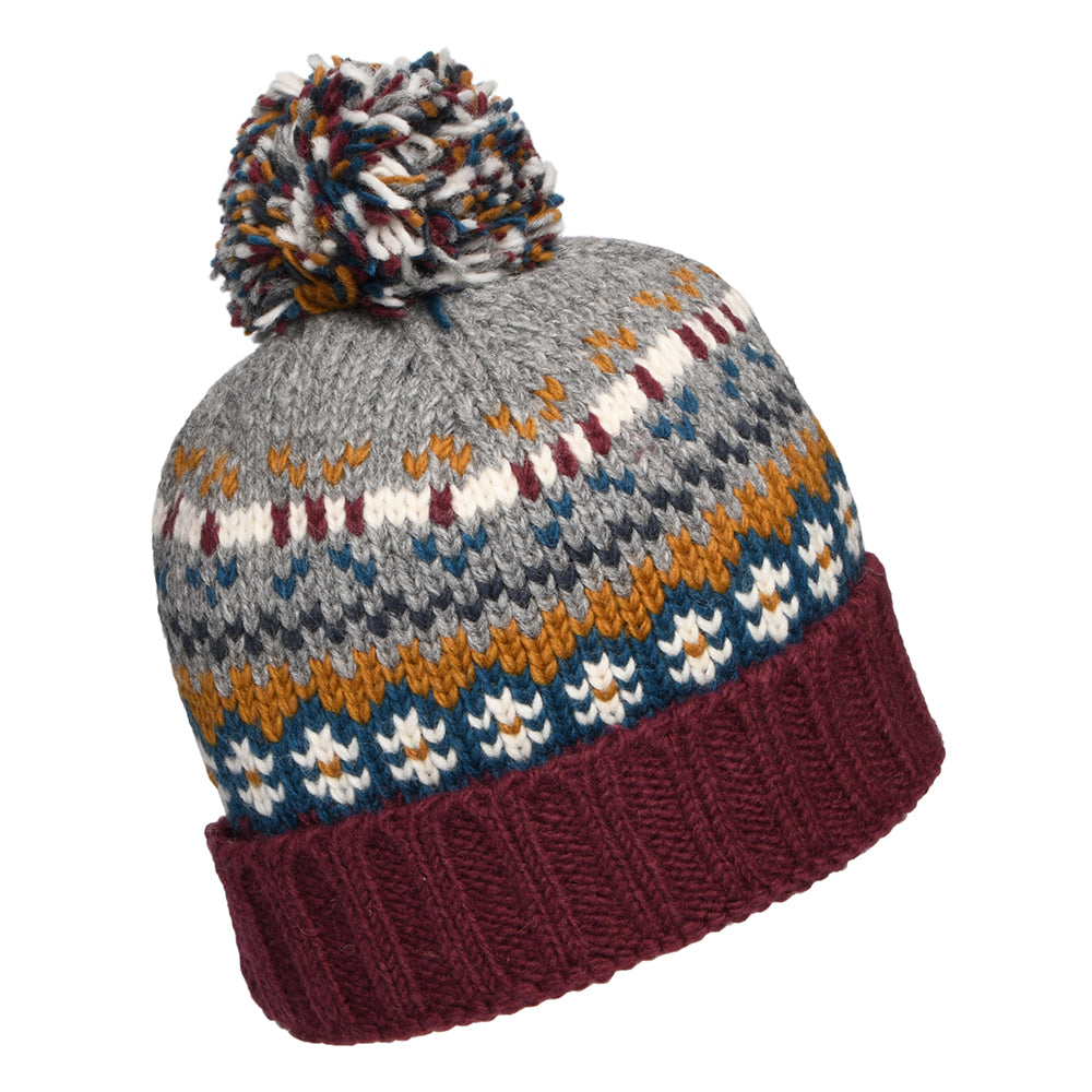 Bonnet à Pompon Fair Isle Mosaic prune-gris KUSAN