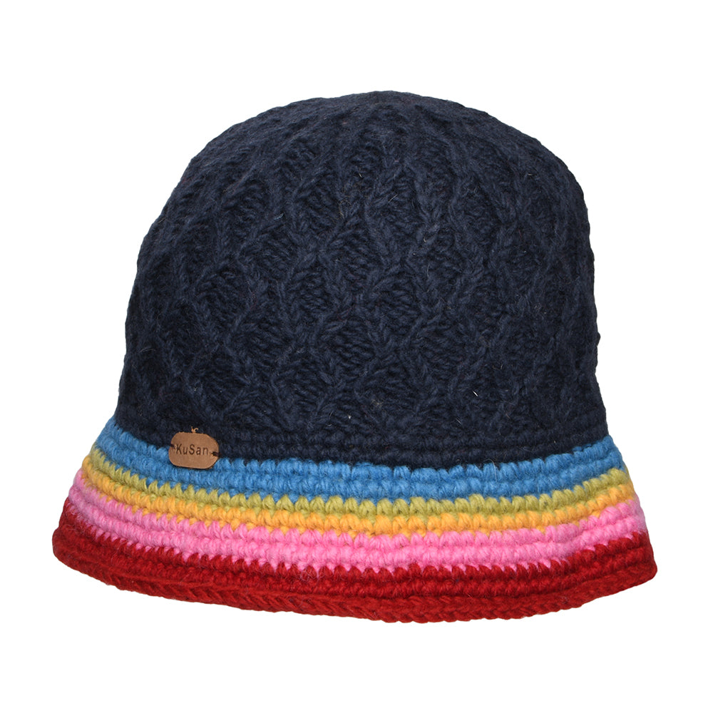 Chapeau Bob Maille Losange et Bord à Rayures bleu marine-arc-en-ciel KUSAN