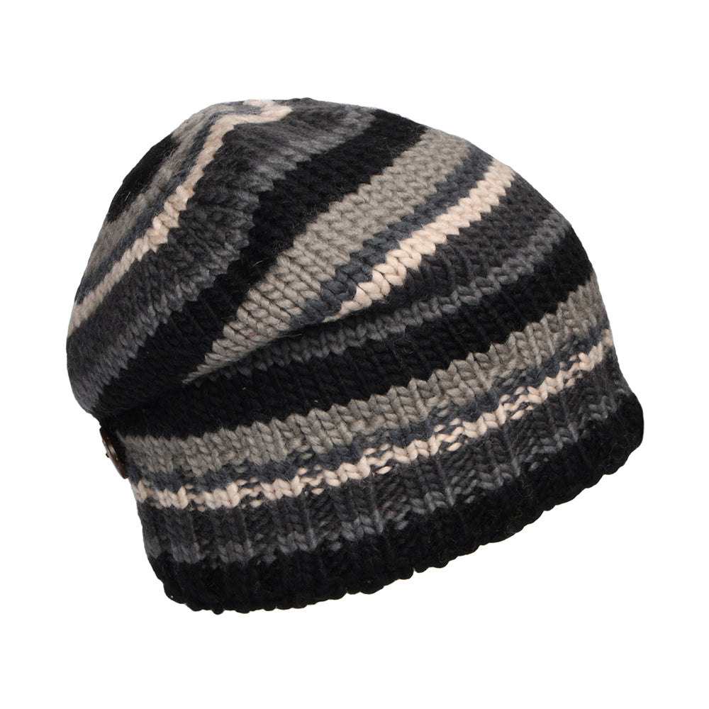 Bonnet Boutonné à Rayures noir-gris KUSAN