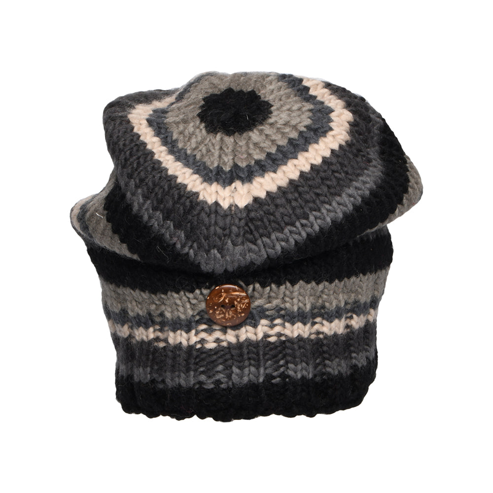 Bonnet Boutonné à Rayures noir-gris KUSAN