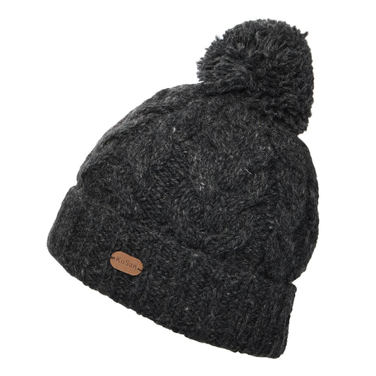 Bonnet à Pompon à Torsades à Revers anthracite KUSAN
