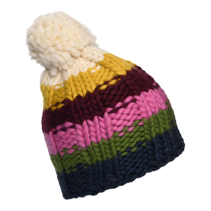 Bonnet à Pompon en Laine Point de Riz Arc-en-Ciel denim-multicolore KUSAN
