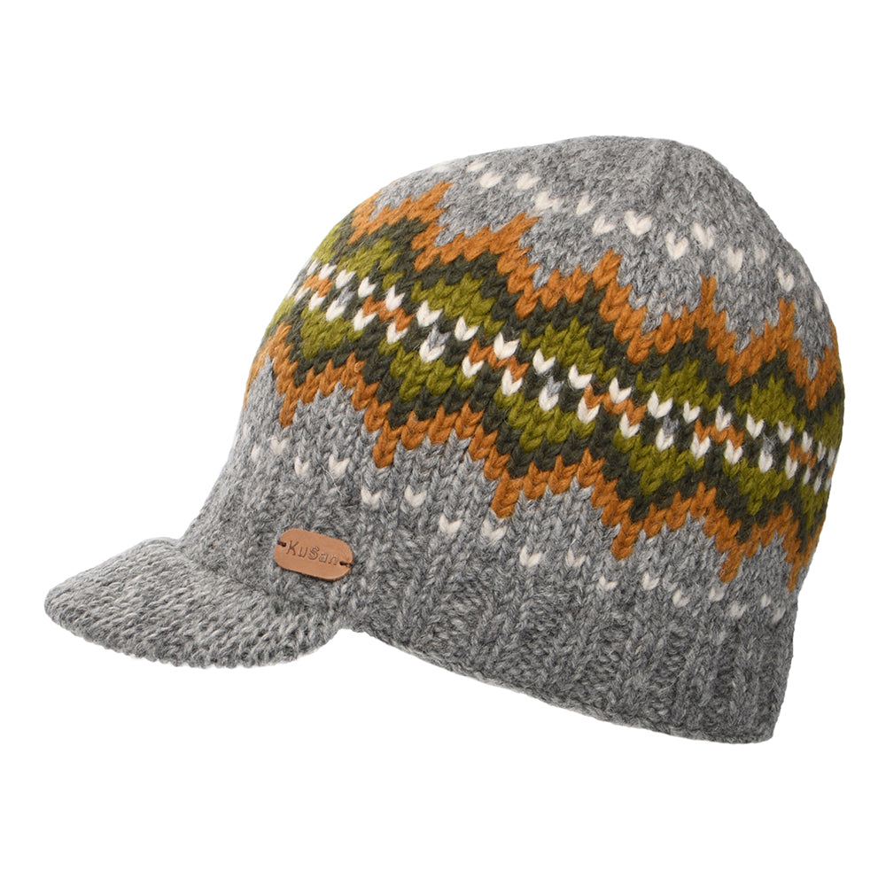 Bonnet à Visière Fair Isle Brooklyn gris-olive KUSAN