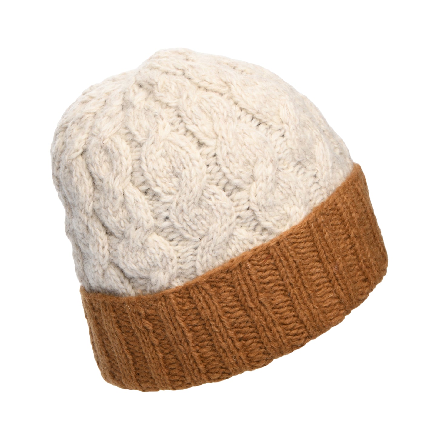 Bonnet à Revers et à Torsades Bicolore crème-toffee KUSAN