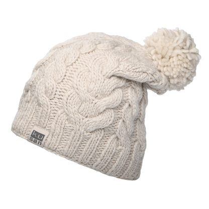 Bonnet Long à Pompon avoine KUSAN