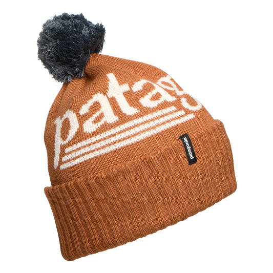 Bonnet à Pompon Hut Tripper Logo Powder Town beige sable-bleu ardoise PATAGONIA