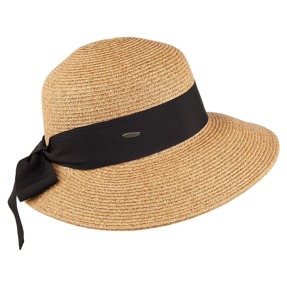 Chapeau de Paille Été avec Noeud en Gros-Grain marron clair SCALA