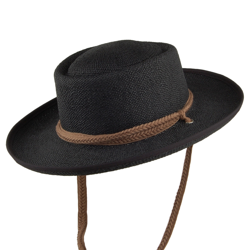 Chapeau Été Gaucho en Paille Toyo avec Jugulaire en Coton Tressé Jesolo noir SCALA