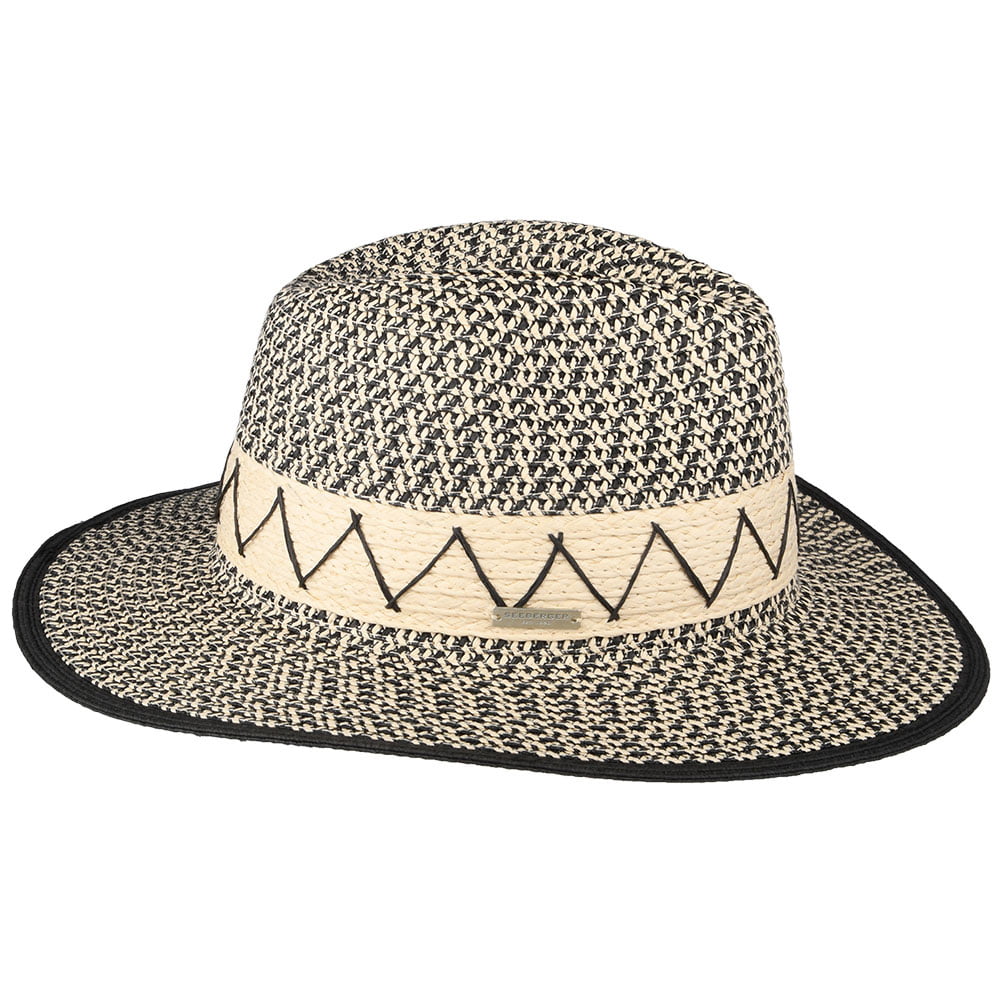 Chapeau Fedora en Paille Toyo Zigzag naturel-noir SEEBERGER