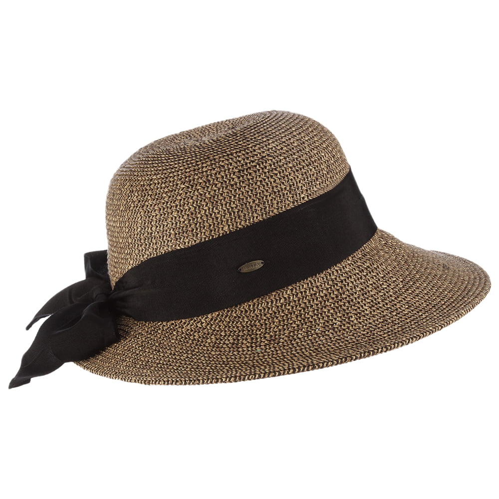 Chapeau de Paille Été avec Noeud en Gros-Grain naturel-noir SCALA