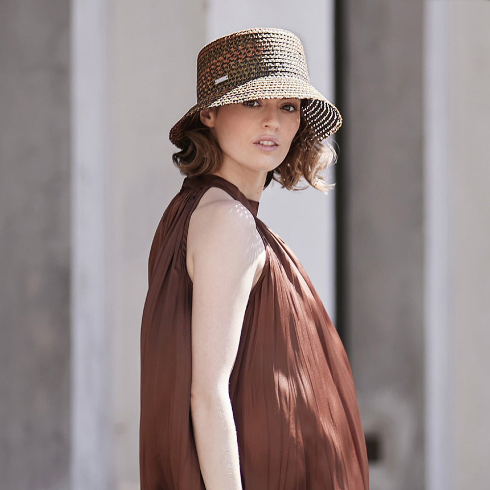 Chapeau Bob en Paille Toyo vert-orange SEEBERGER