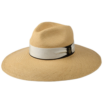 Chapeau Fedora Panama à Bord Large Bandeau Crème-Marron Classic Jessica naturel CHRISTYS