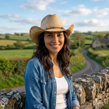Chapeau de Cowboy en Paille Calamity Cattleman naturel SUR LA TÊTE