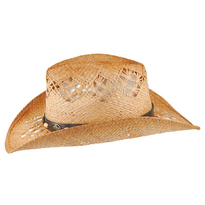 Chapeau de Cowboy en Raphia Annie Oakley naturel SUR LA TÊTE