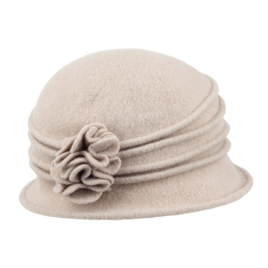 Chapeau Cloche en Laine avec Fleur Grace taupe SCALA
