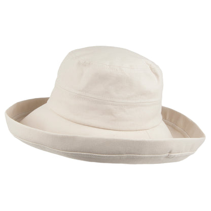 Chapeau Été en Lin et Coton Pliable Lily sable SUR LA TÊTE