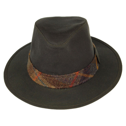 Chapeau Fedora en Coton Ciré avec Bandeau en Tartan Drifter olive FAILSWORTH