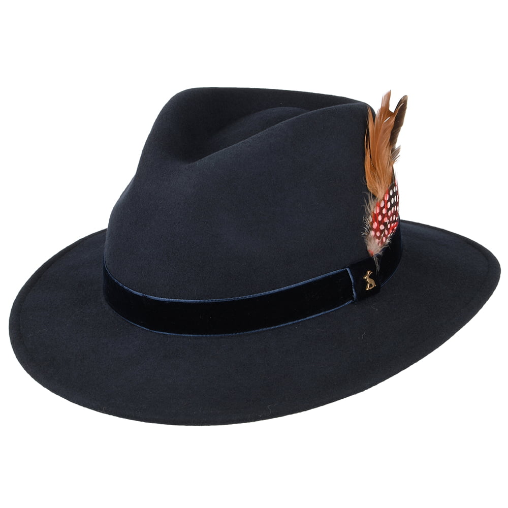Chapeau Fedora en Feutre avec Bandeau en Velours bleu marine JOULES