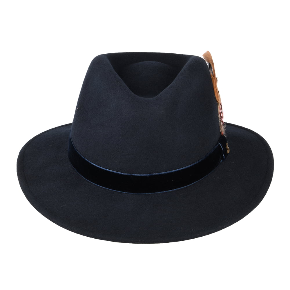 Chapeau Fedora en Feutre avec Bandeau en Velours bleu marine JOULES
