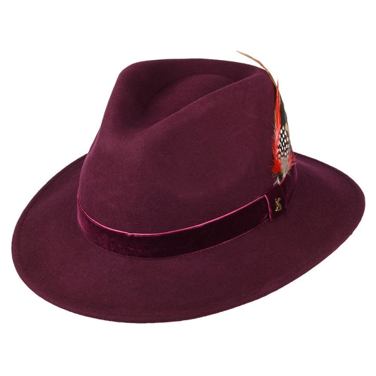 Chapeau Fedora en Feutre avec Bandeau en Velours rouge foncé JOULES
