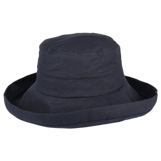Chapeau Été en Lin et Coton Pliable Lily bleu marine SUR LA TÊTE