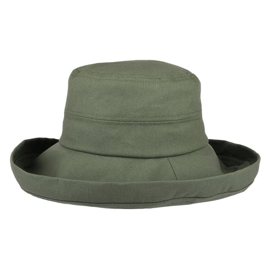 Chapeau Été en Lin et Coton Pliable Lily olive SUR LA TÊTE