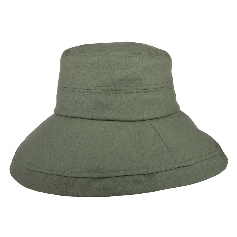 Chapeau Été en Lin et Coton Pliable Lily olive SUR LA TÊTE