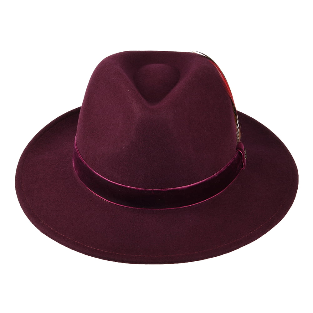 Chapeau Fedora en Laine Feutrée avec Bandeau en Velours XXI rouge foncé JOULES