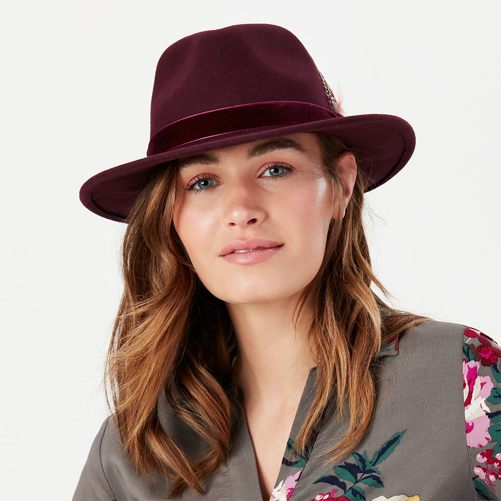 Chapeau Fedora en Laine Feutrée avec Bandeau en Velours XXI rouge foncé JOULES