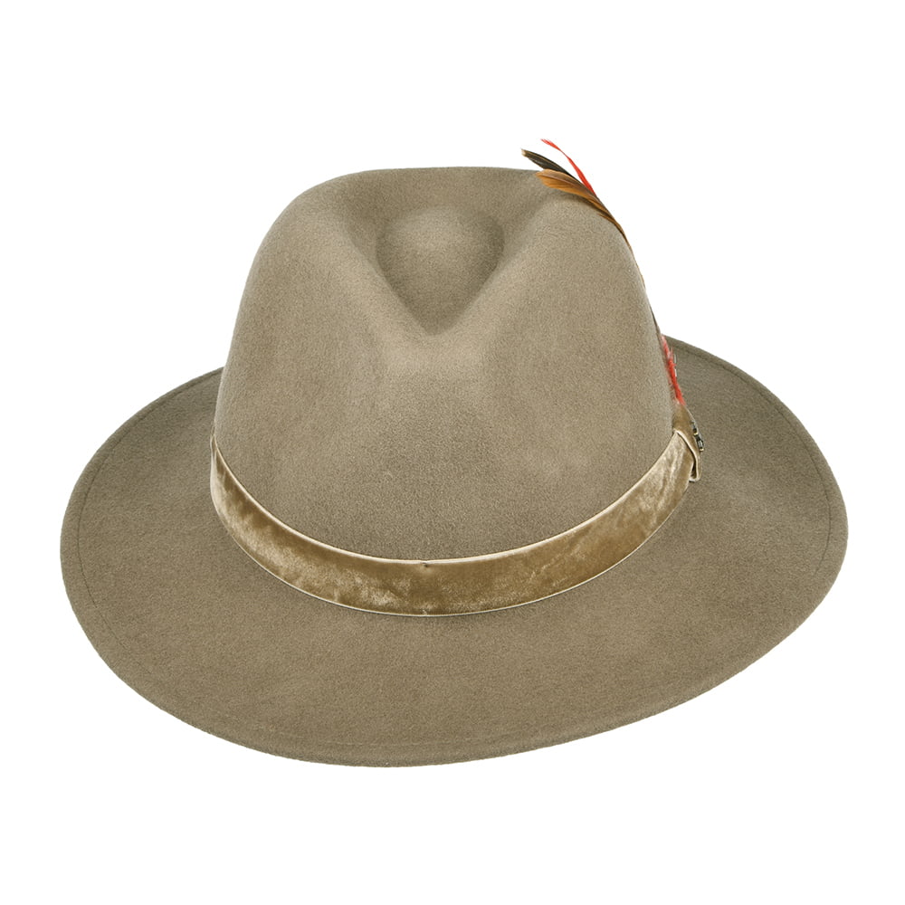 Chapeau Fedora en Laine Feutrée avec Bandeau en Velours XXI khaki JOULES