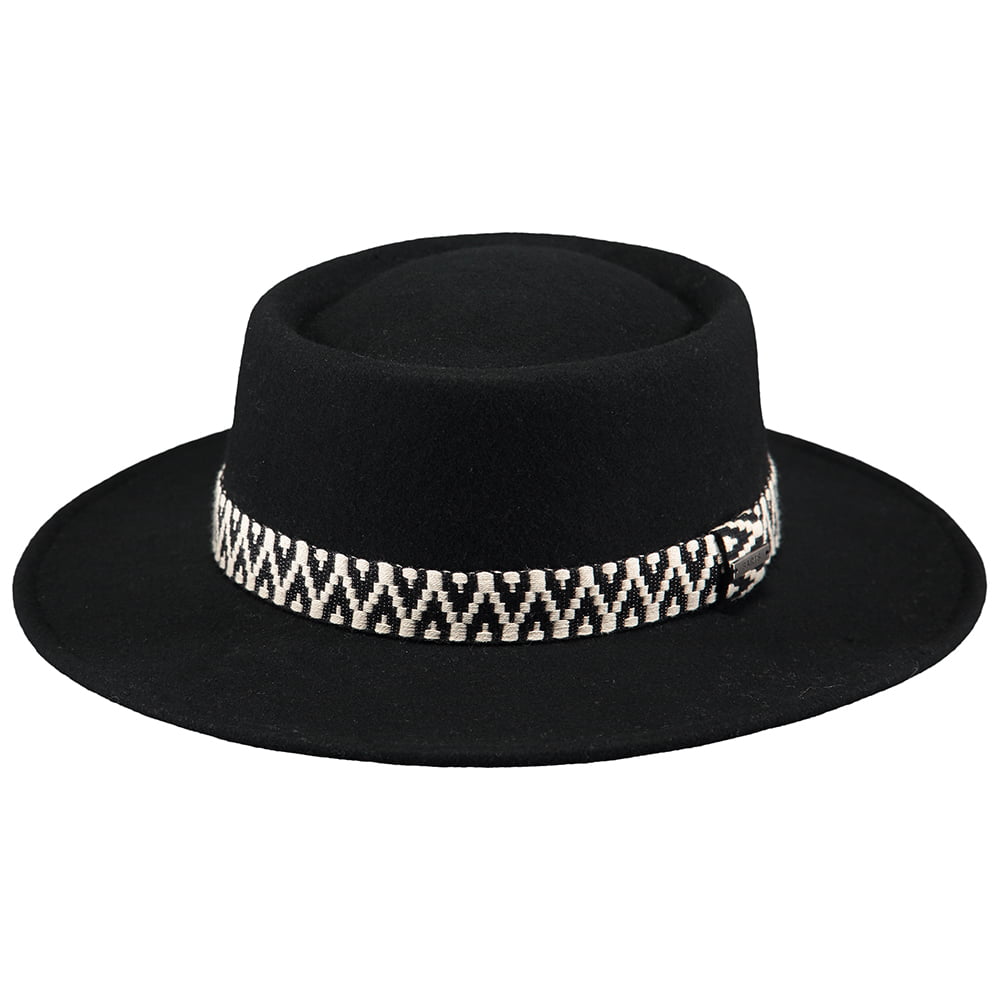 Chapeau Canotier en Laine Feutrée Fawne noir BARTS