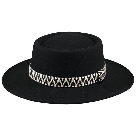 Chapeau Canotier en Laine Feutrée Fawne noir BARTS