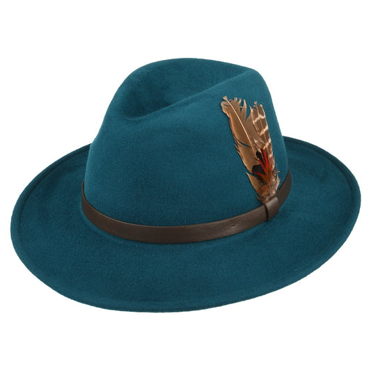 Chapeau Fedora en Laine Feutrée Hydrofuge Cheltenham bleu sarcelle FAILSWORTH