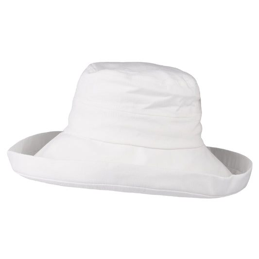 Chapeau Été en Lin et Coton Pliable Lily blanc SUR LA TÊTE