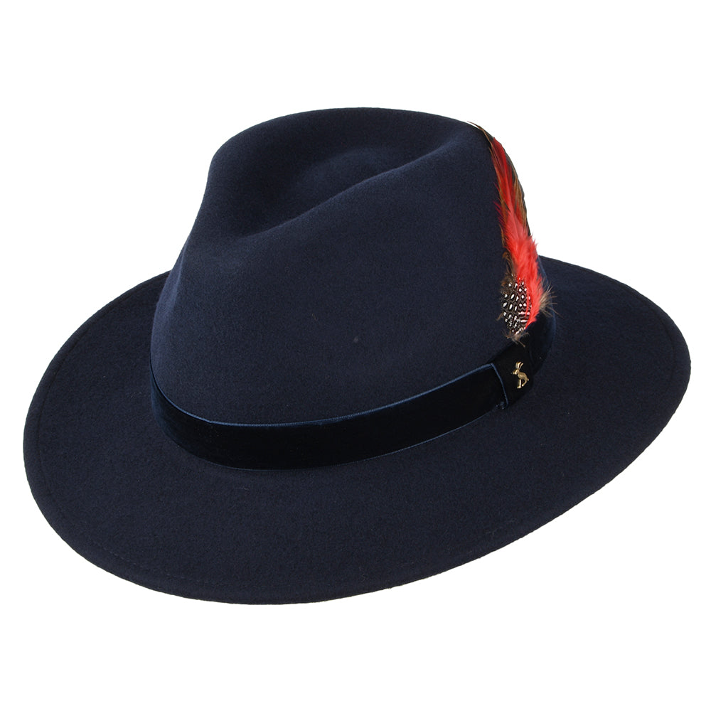 Chapeau Fedora en Laine Feutrée avec Bandeau en Velours bleu marine JOULES
