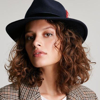 Chapeau Fedora en Laine Feutrée avec Bandeau en Velours bleu marine JOULES