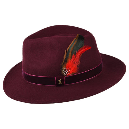 Chapeau Fedora en Laine Feutrée avec Bandeau en Velours rouge foncé JOULES