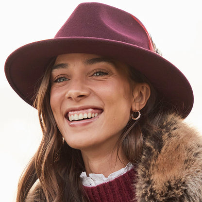 Chapeau Fedora en Laine Feutrée avec Bandeau en Velours rouge foncé JOULES