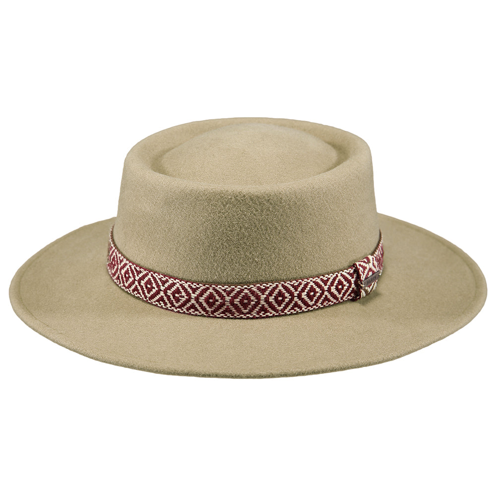 Chapeau Canotier en Laine Feutrée Fawne marron clair BARTS