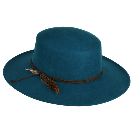 Chapeau Canotier en Laine Feutrée Dunia bleu sarcelle SCALA