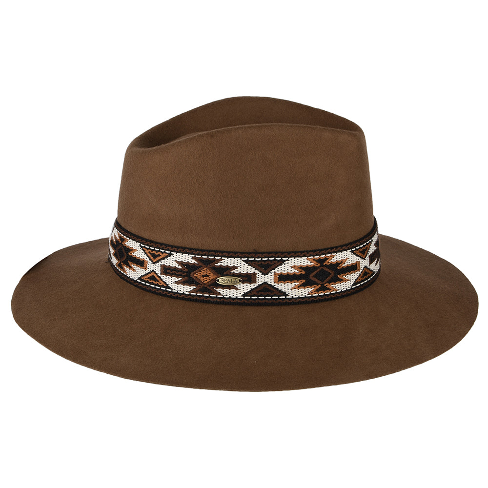 Chapeau Fedora Safari en Laine Feutrée avec Bandeau Aztèque Dona noix de pécan SCALA